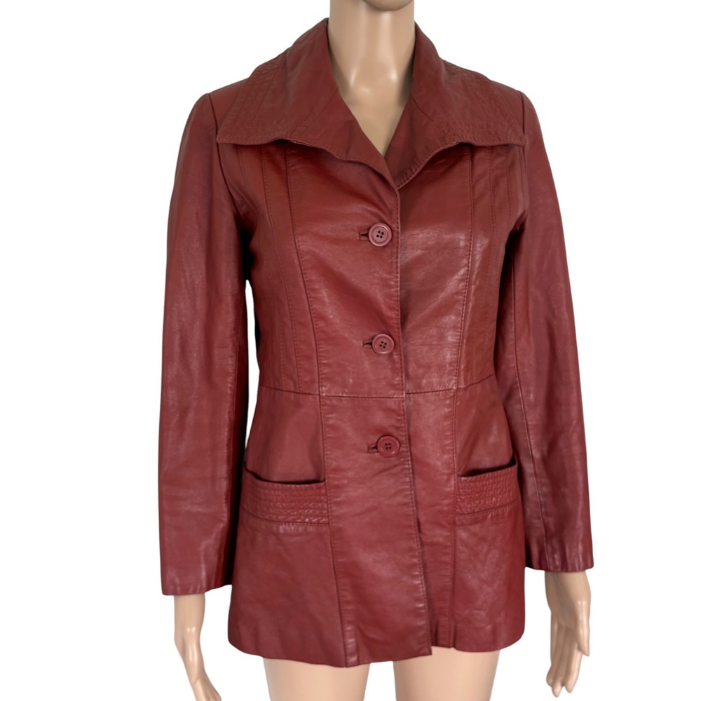 Nordstrom VTG 70s Red Genuine Leather Blazer Jacket Mob Wife M (Runs Small)